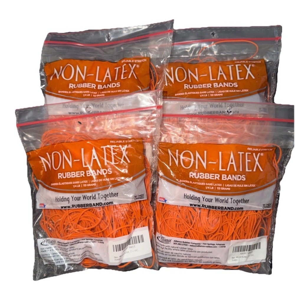 (4) NEW 1/4LB Alliance Rubber Bands #19 3/2 x 1/16 Non-Latex, Orange